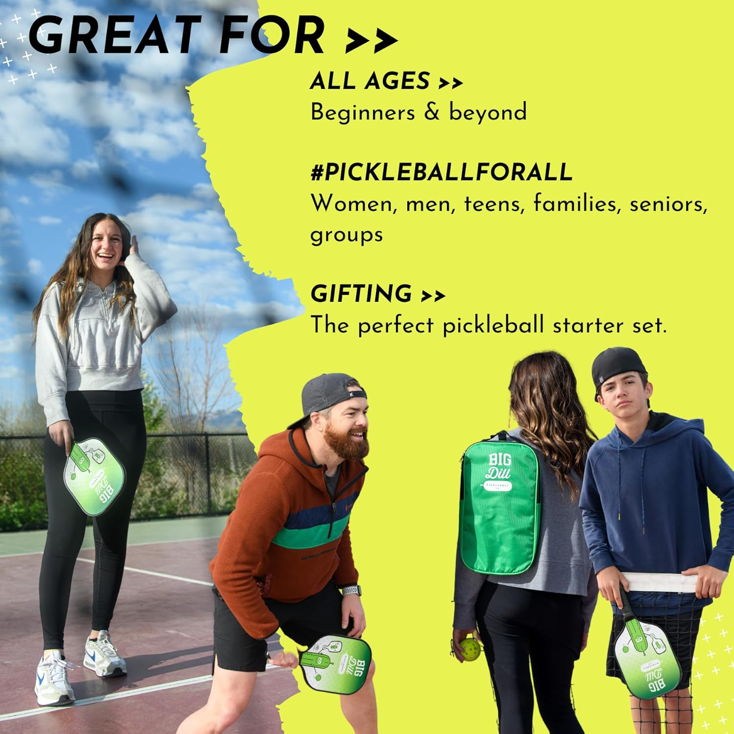 Big Dill Pickleball Co. Original Graphite Carbon Fiber Pickleball Paddles Set of 2 Paddles with Covers, 2 Pickleballs & Bag — Top-Rated Pickleball Set