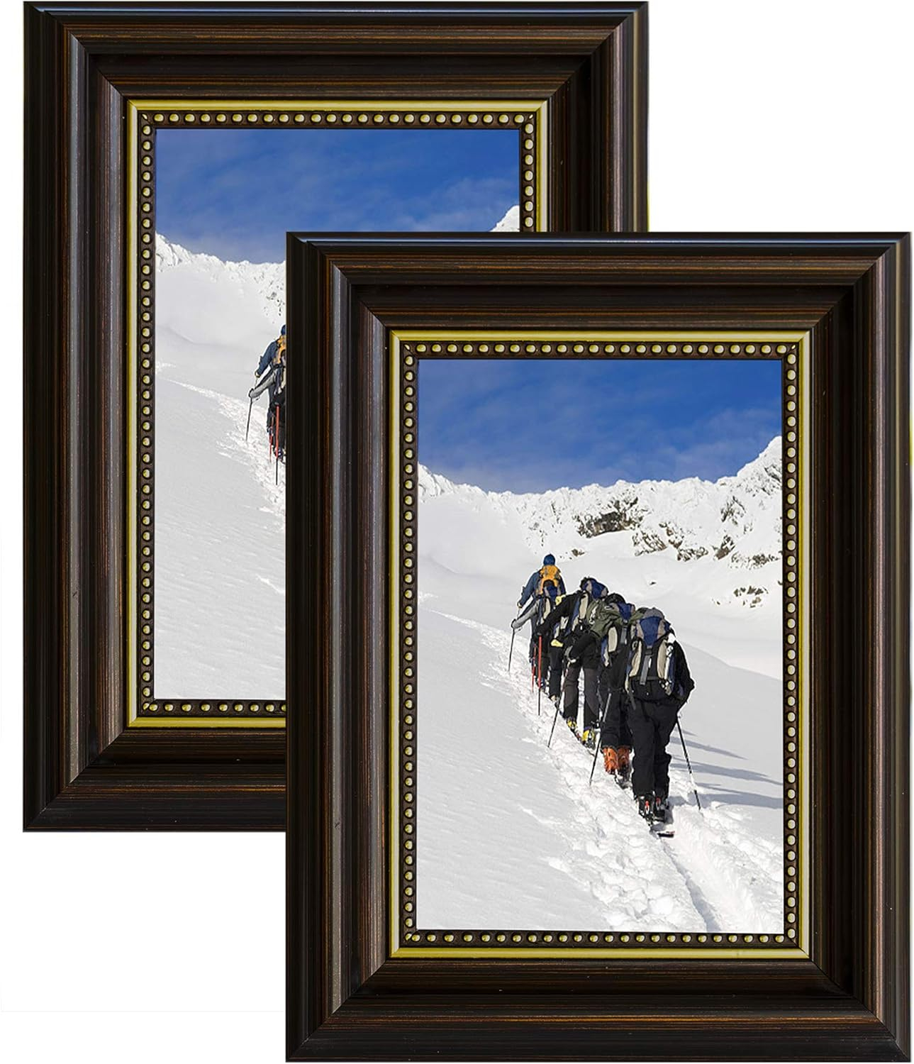 4x6 Picture frames set of 2, Photo frames 4x6 with Real Glass, Tabletop Display & Wall Mount, Brown with Gold Bead