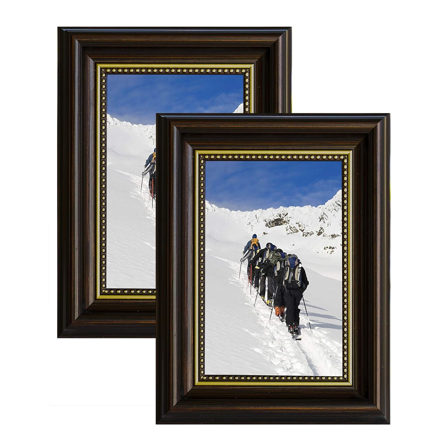4x6 Picture frames set of 2, Photo frames 4x6 with Real Glass, Tabletop Display & Wall Mount, Brown with Gold Bead