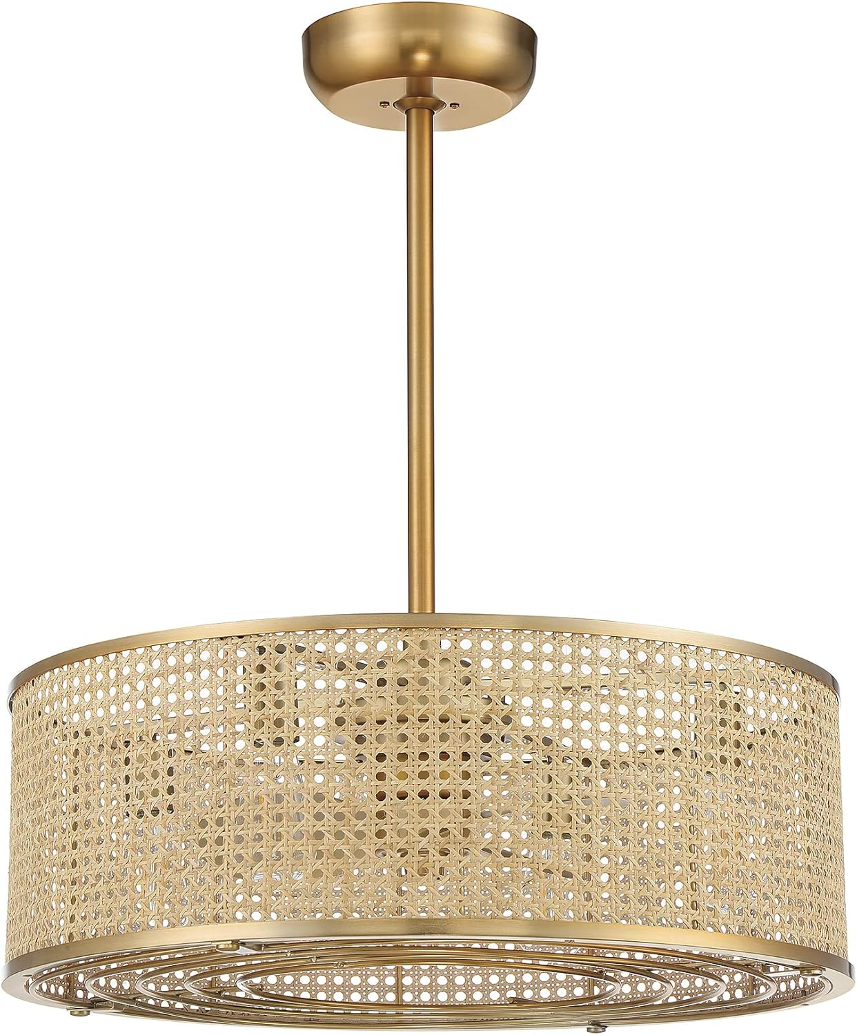 Warm Brass 25" Bohemian Chandelier Fan with Cane Shade