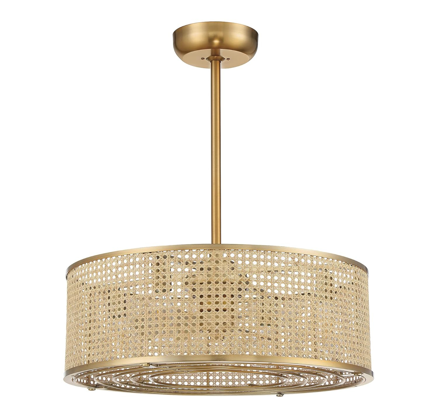 Warm Brass 25" Bohemian Chandelier Fan with Cane Shade