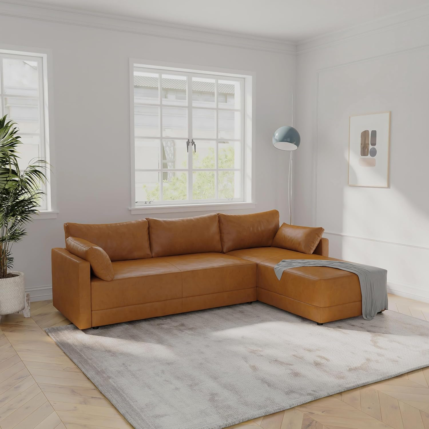 Dorel Living Kindra Sectional Sofa, Camel Faux Leather