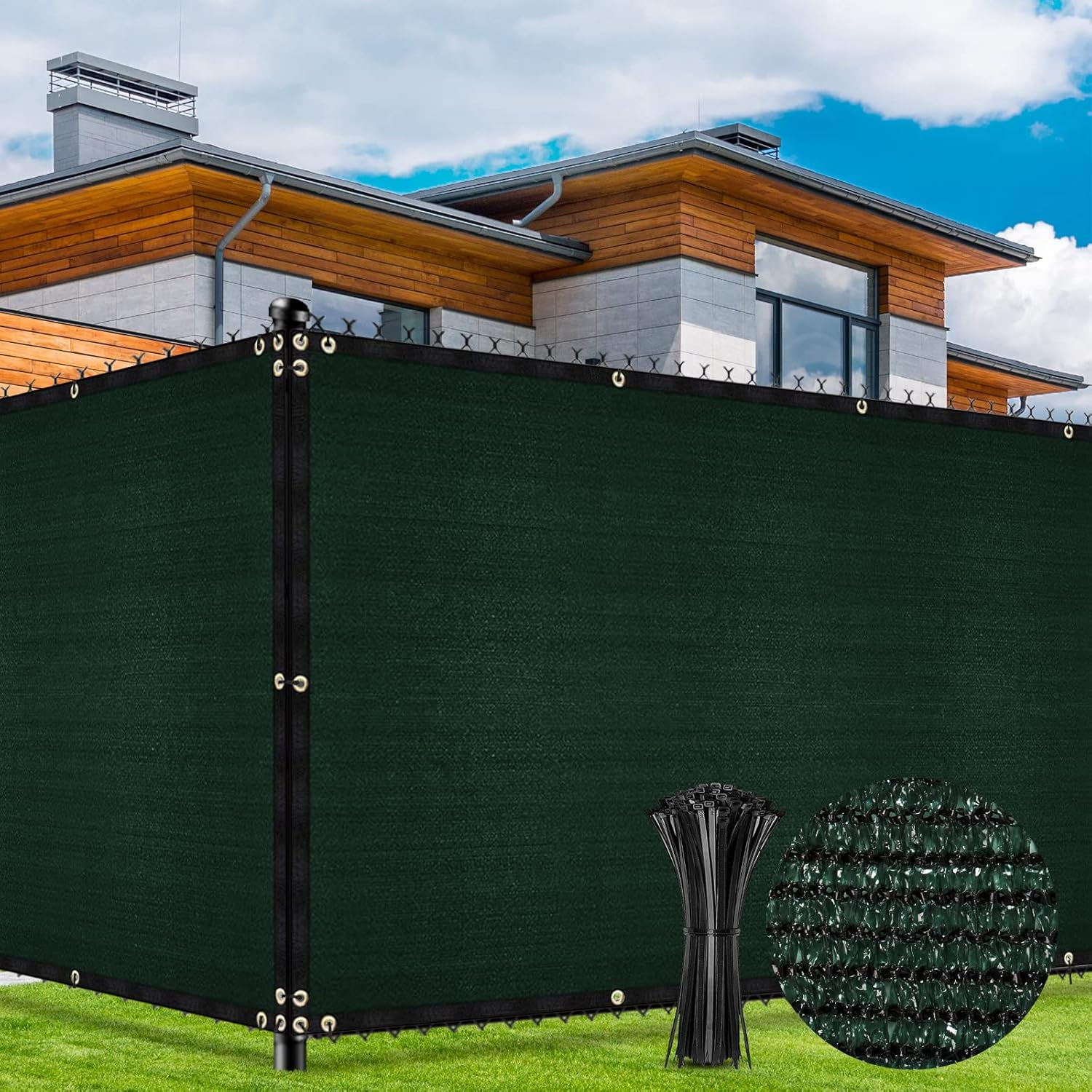 SEALTECH Ultra Heavy Duty 200 GSM Privacy Fence Screen – Non-Recycled Polyethylene Mesh Shade Net with Bindings & Rustproof Grommets - 90% + Blockage Includes Cable Zip Ties. (Green 6'X50')