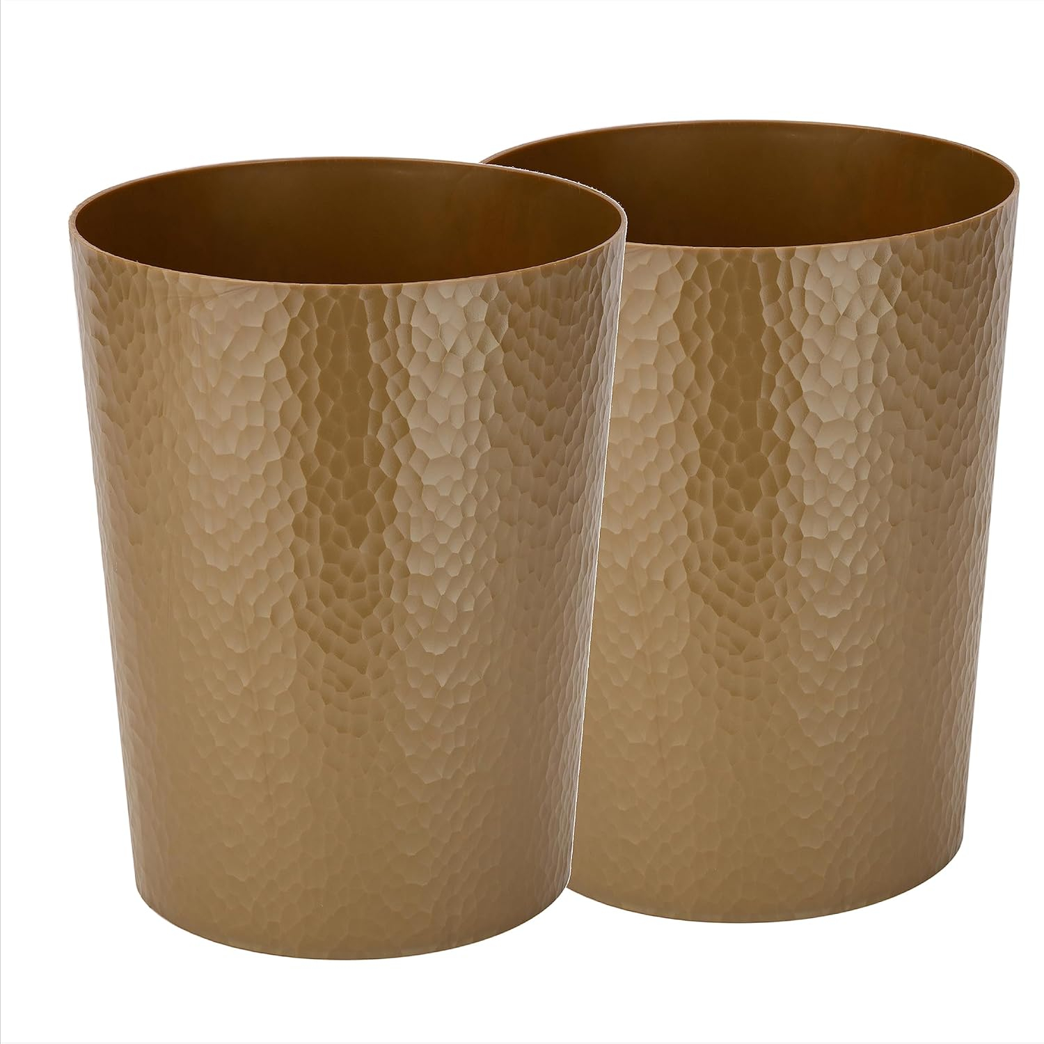 Bath Bliss 2 Pack 10 Liter Hammered Textured Bathroom Trash Can in Gold
