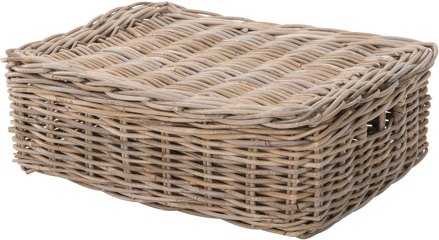 Kouboo Rectangular Underbed Storage Bin with Lid - Rattan Basket for Clothes, Blankets, Pillows - Lightweight Wicker Storage Unit - 8 in. H x 23 in. L x 17.5 in. W - from