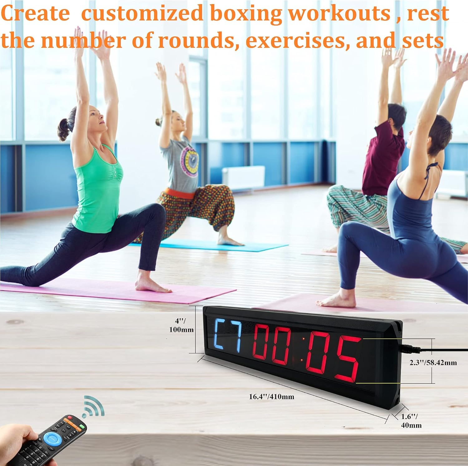 Workout Timer Wall Interval Clock Count Down/Up Stopwatch with Remote (2.3inch Blue and Red)
