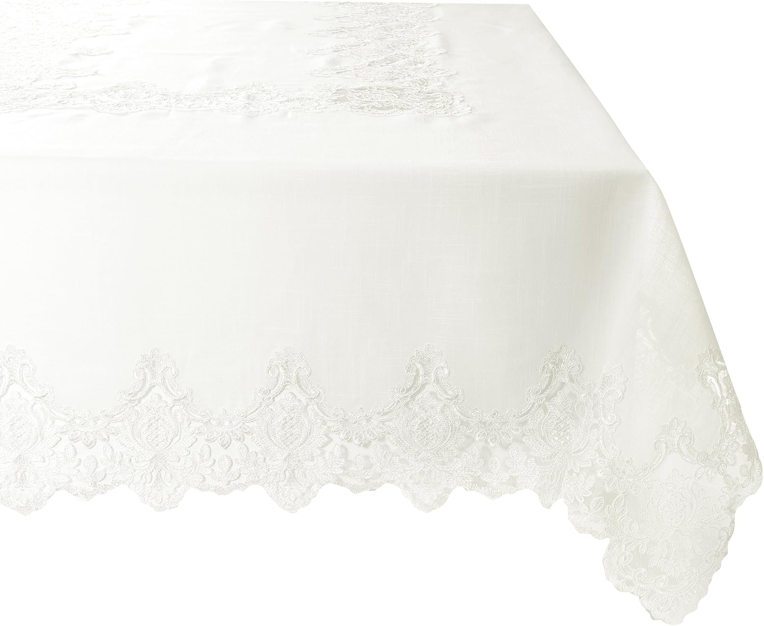 Imperial Embroidered Vintage Lace Design 70" X 140" Oblong / Rectangle Tablecloth in Cream