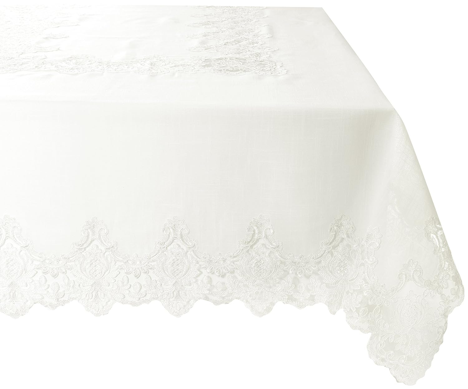 Imperial Embroidered Vintage Lace Design 70" X 140" Oblong / Rectangle Tablecloth in Cream