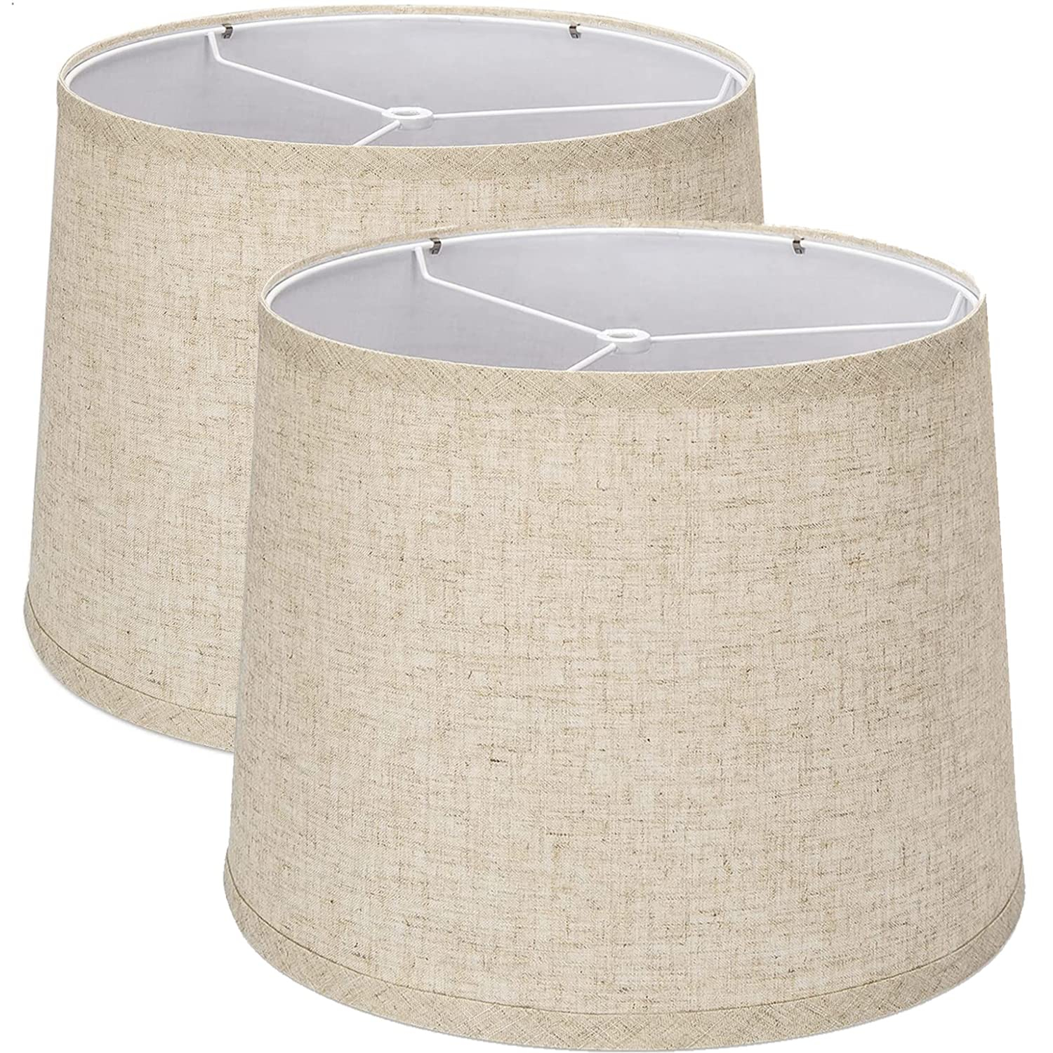 Lamp Shades Set of 2, Drum Lamp Shades for Table Lamps 11.6" Top x 12.6" Bottom x 9.8" High (Spider Fitter), Natural Linen Medium Lampshades for Floor Lamps Bedside Lamps, Beige