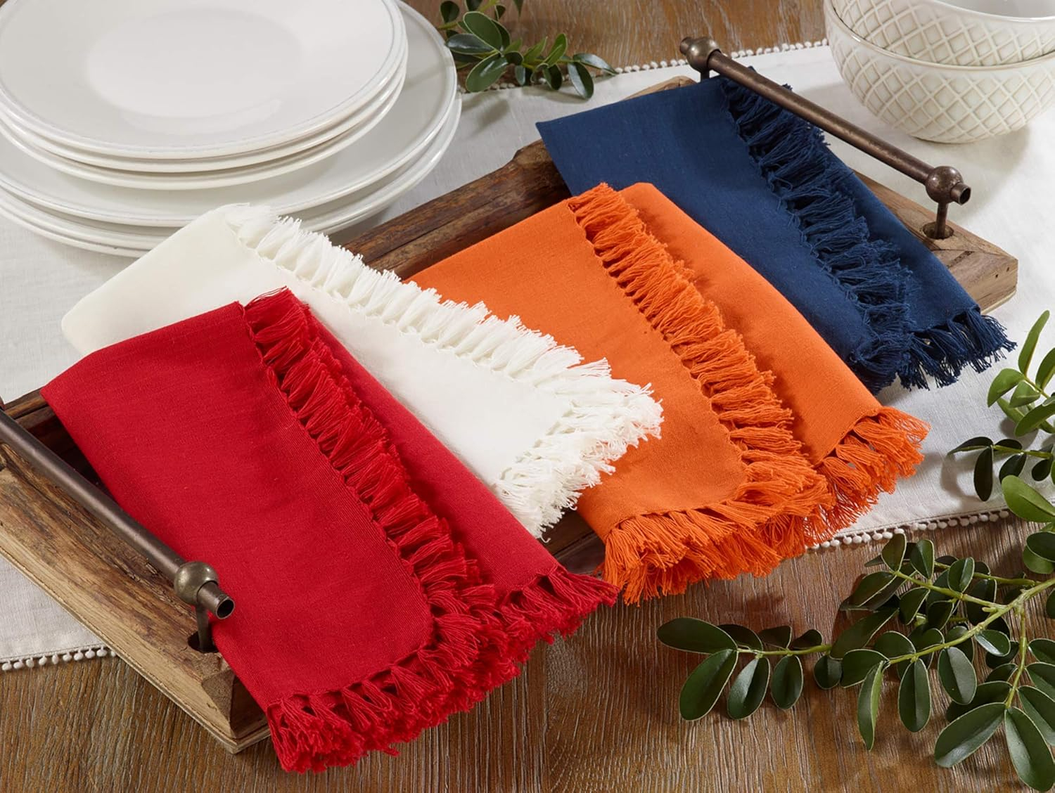 Saro Lifestyle Fringed Design Napkin, 20" Square (Set of 4), Red, 20" x 20"