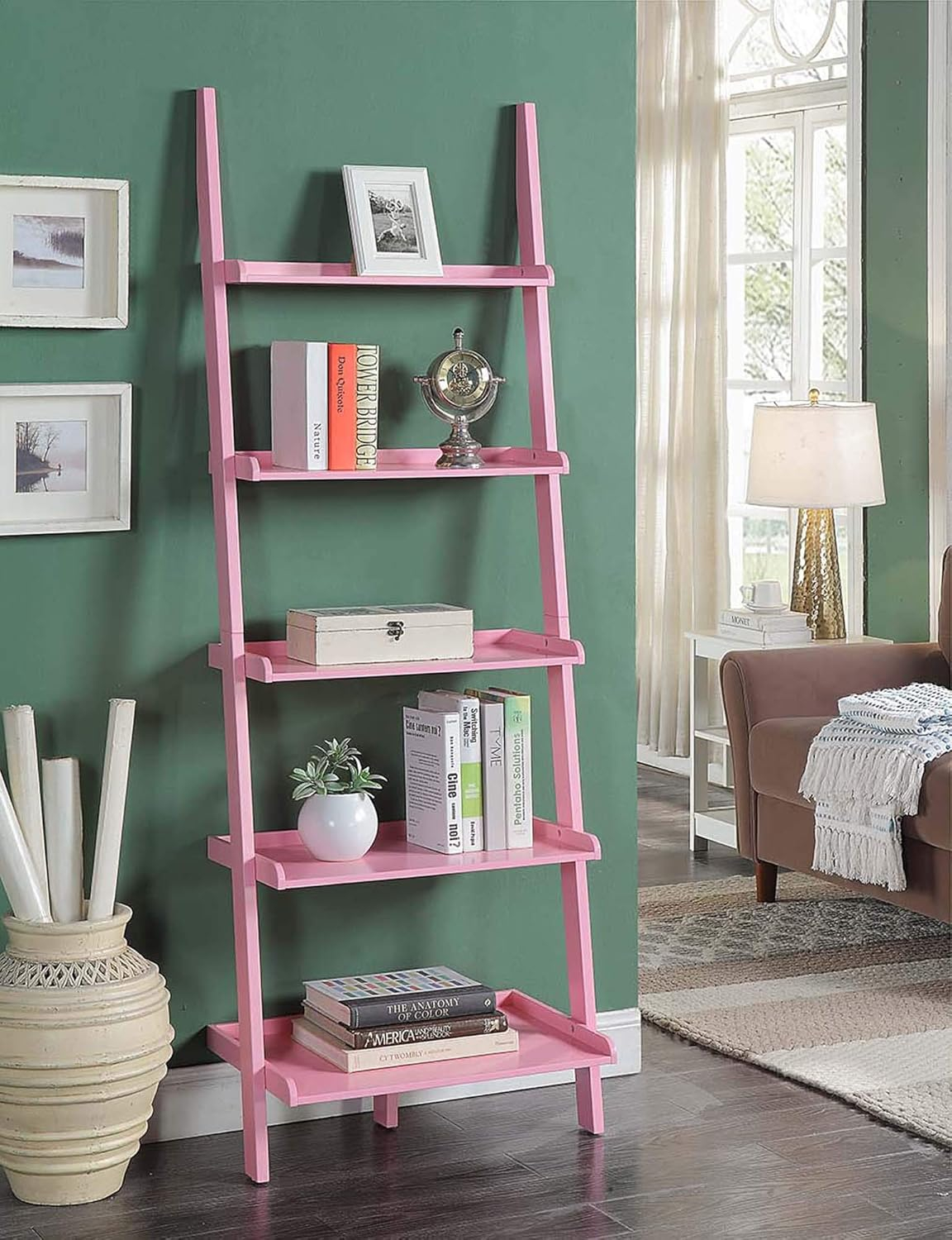 Convenience Concepts American Heritage Bookshelf Ladder, Light Pink