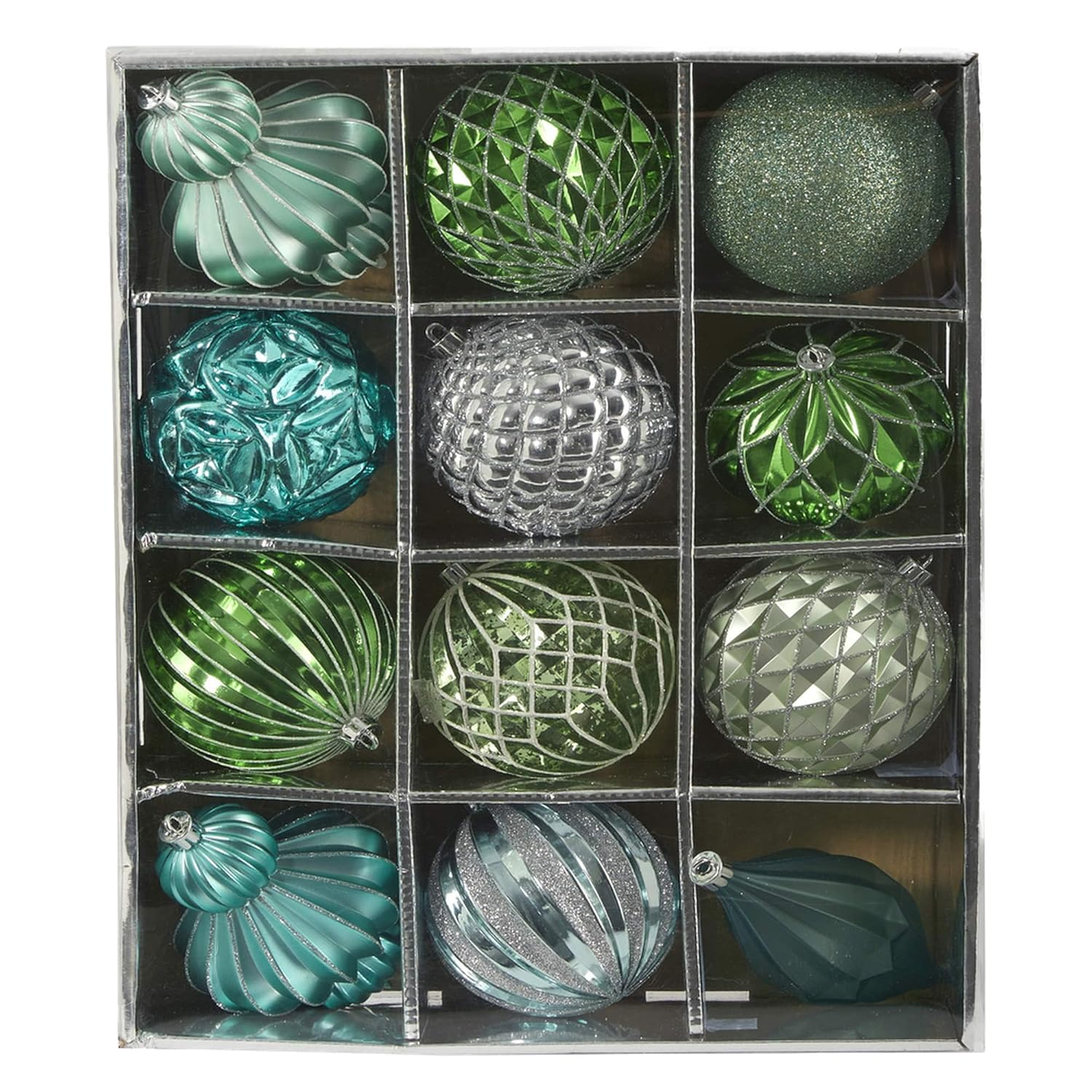 Nearly Natural Holiday Lux Shatterproof, 12 Count Christmas Tree Ornament Set