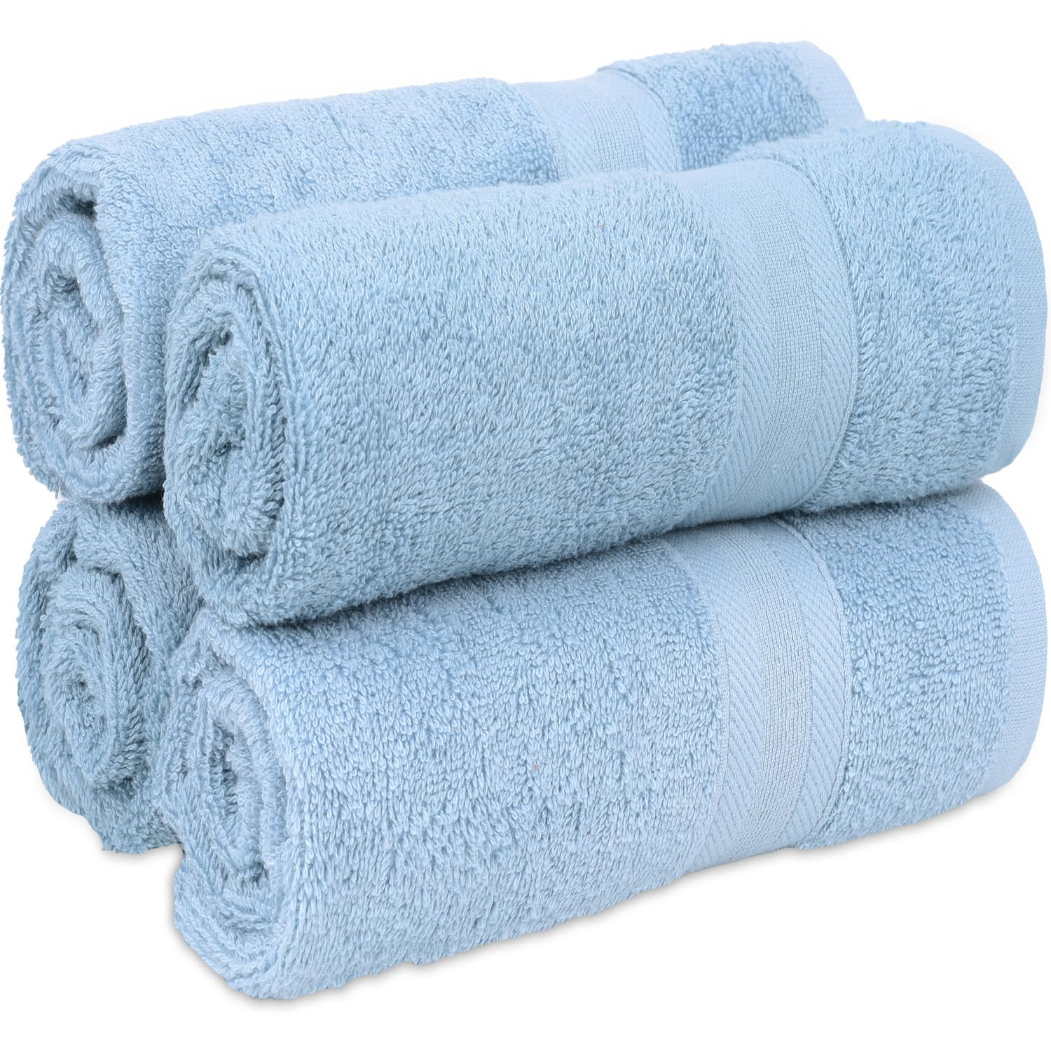 Cotton Paradise 100% Cotton Turkish Washcloth Set for Bathroom, 4 Piece Soft Absorbent Small Hand Face Towels Wash Rags, Sky Blue