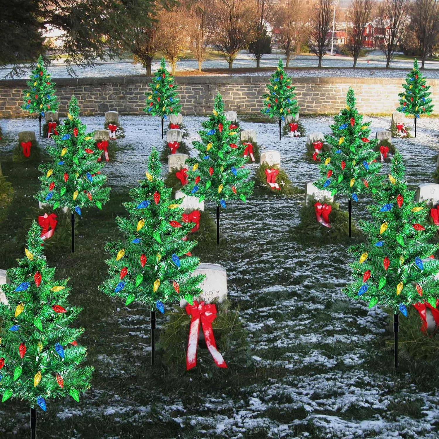 Homeleo 4 Set Solar Christmas Tree w/ 80pcs C6 LED Christmas Lights for Outdoor Christmas Decorations,Solar Powered Prelit Small Christmas Tree for Holiday Outside Pathway Garden Yard Decor C42