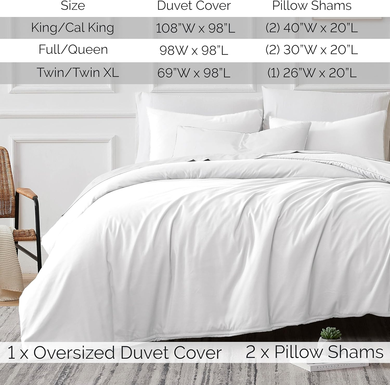 Southshore Fine Linens® - 3 Piece Oversized Duvet Cover Set - BRIGHT WHITE - Full / Queen