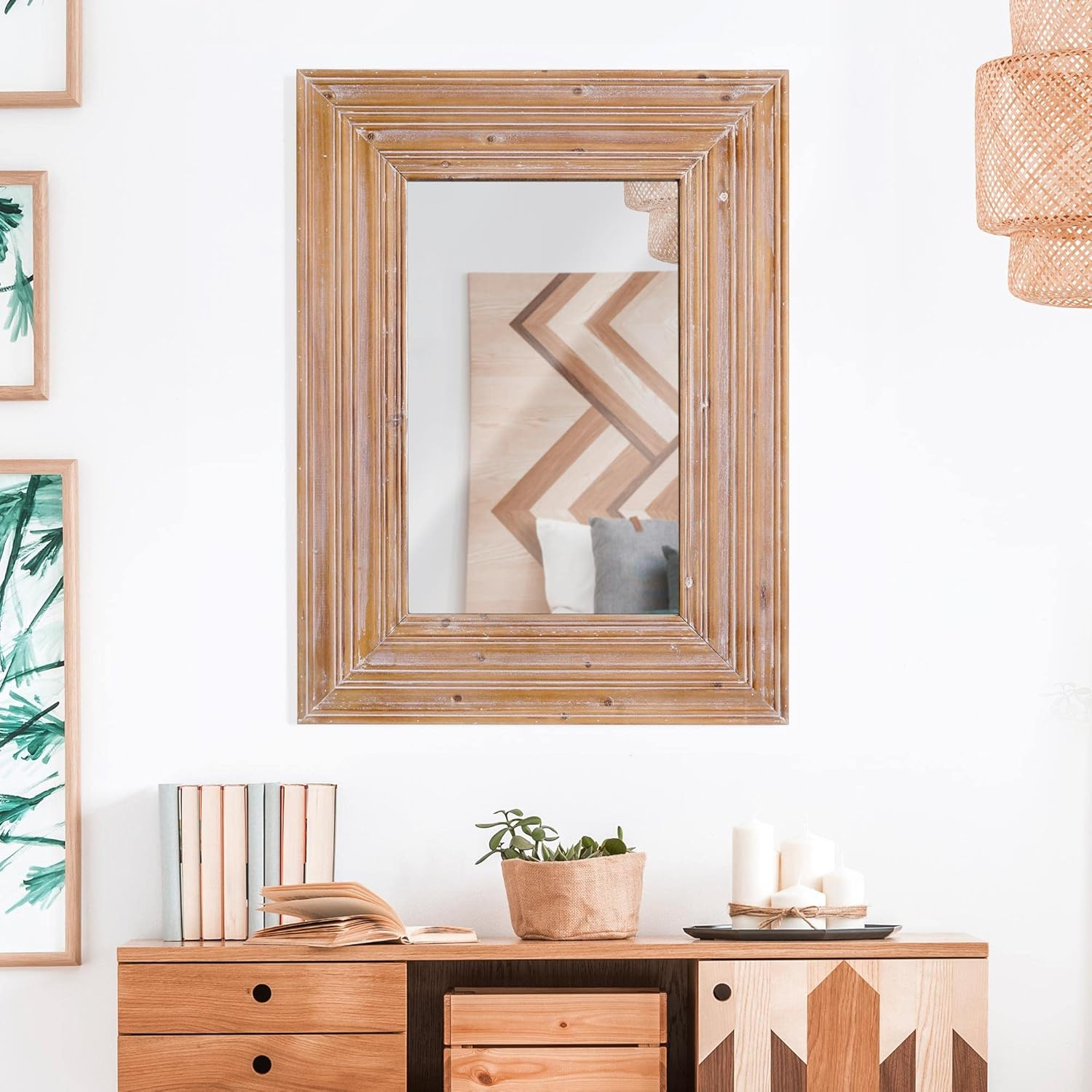 Head West Natural Whitewash Wood Farmhouse Wall Accent Mirror - 30 x 40
