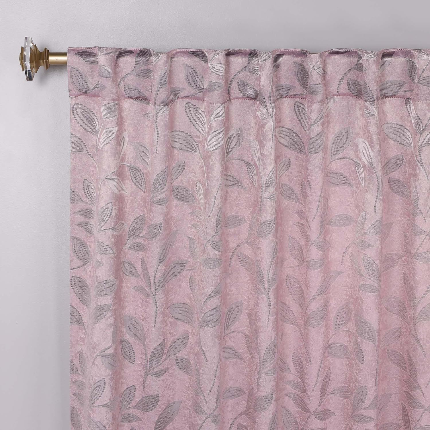 Superior Leaves Blackout Back Tab Curtains, Set of 2, 52" x 63", Blush