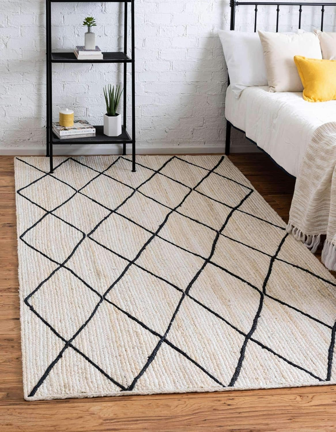 Unique Loom Braided Jute Collection Area Rug - Trellis (9'x 12' 2" Rectangle, Ivory and Black/ Black)