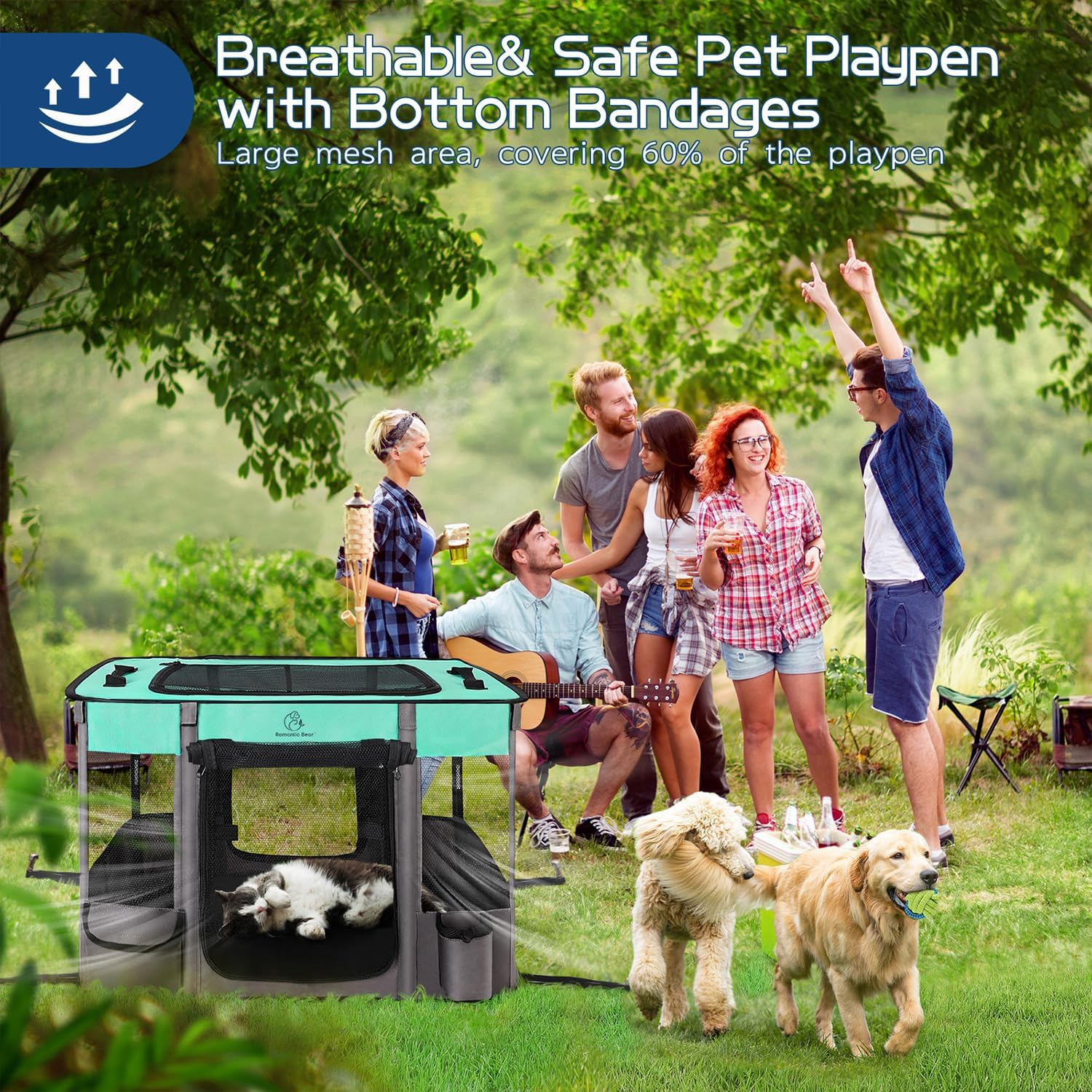 Dog Playpen,Pet Playpen,Foldable Dog Cat Playpens,Portable Exercise Kennel Tent Crate,Water-Resistant Breathable Shade Cover,Indoor OutdooCamping Travel Use for Small Animals with Carrying Case(L)