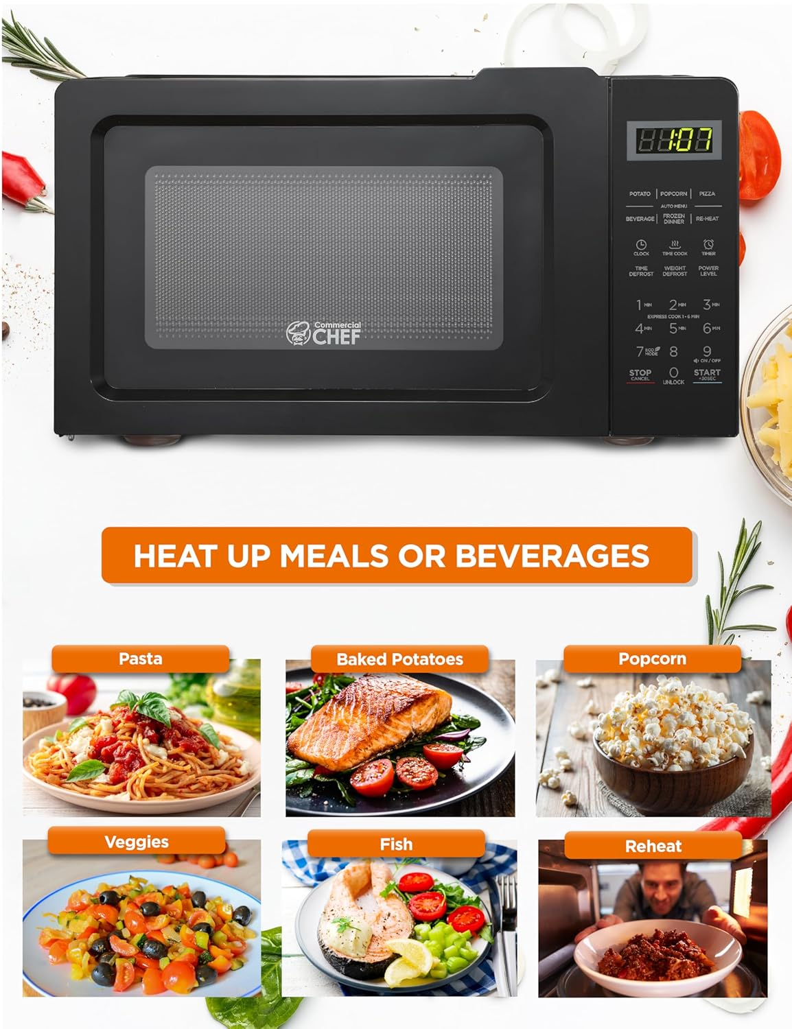 Commercial Chef CHM770B 0.7 cu. ft. Microwave Oven, Black