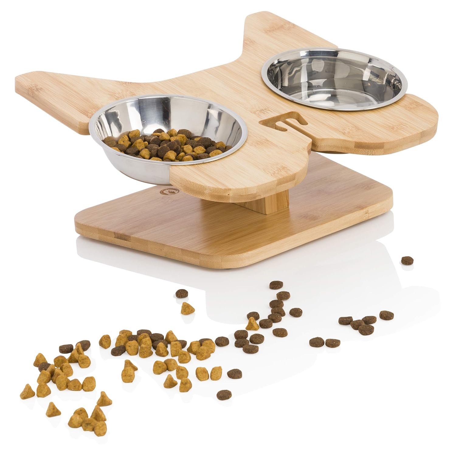 Large Elevated Bamboo and Stainless Steel Dog Feeder