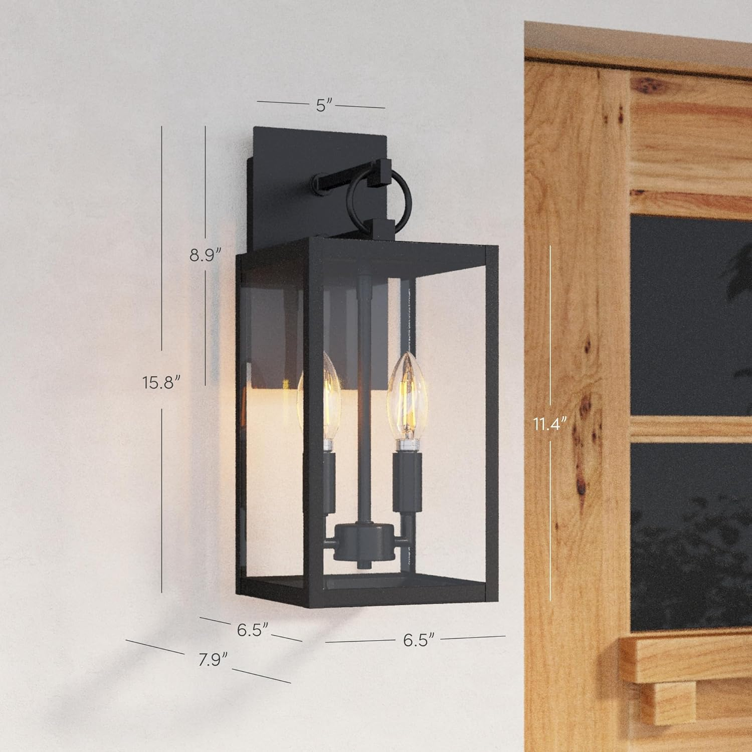 Nathan James Ferris Outdoor Black Wall Sconce Light Fixture, Porch Lantern for Exterior with Iron Frame and Clear Glass Shade, Black/Clear