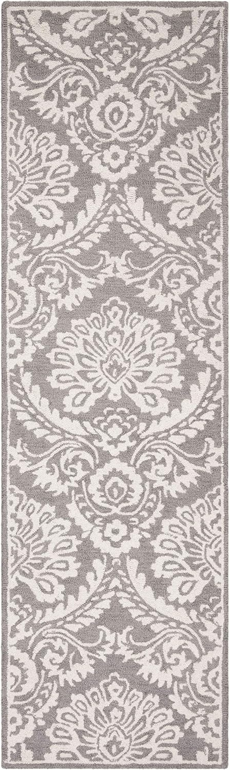 Safavieh Blossom Littie 2 x 8 (ft) Tufted Wool Gray/Ivory Rectangular Indoor Damask Runner rug