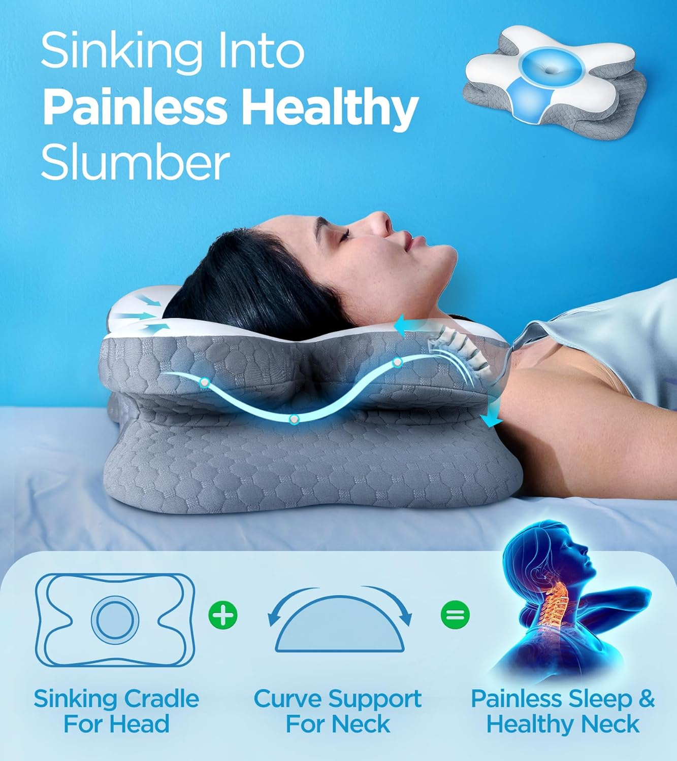 Osteo Enjoy Pain Relief Sleeping Cervical Neck Pillow, Ergonomic Contour Zoned Fits Side Sleeper, Non-Temperature Affected Memory Foam Pillows, Q-max Cooling Pillow Support Back Stomach Sleepers