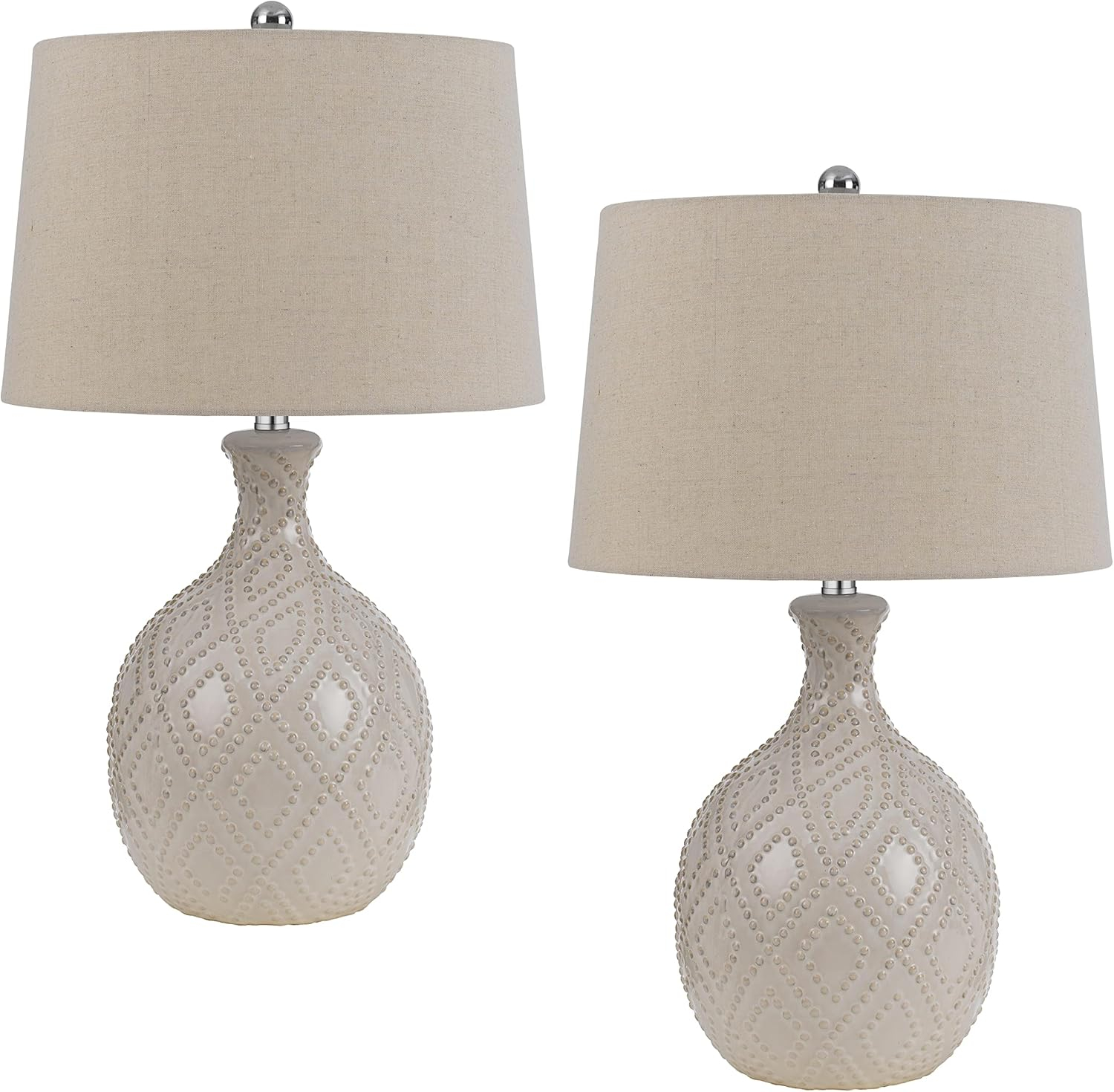 Cal 150W 3 Way Bogalusa Ceramic Table lamp, Priced and Sold as Pairs, Ivory