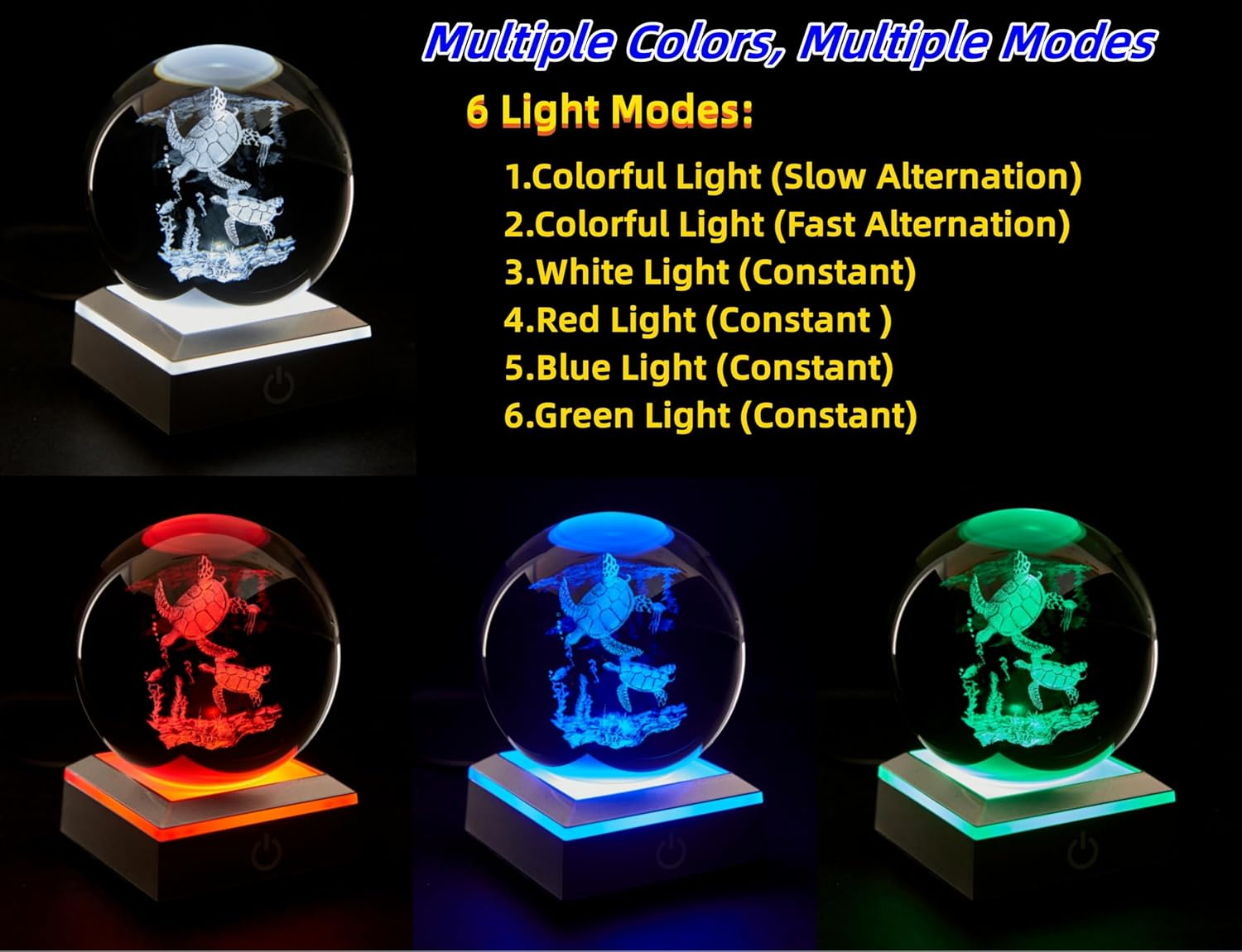 3D Sea Turtle Crystal Ball Night Light, Upgraded 3.15 Inch Glass Ball Lamps with LED Base, Sea Turtle Lamp Decor, Birthday Holiday Xmas Gifts for Boys Girls Friends (Sea Turtle)