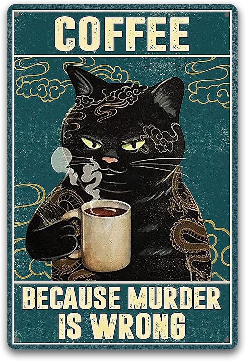 Vintage Metal Tin Sign Funny Sarcastic Party Wall Art Decor Signs Cat Metal Sign - Retro Coffee Theme, Funny Cat Lover Gifts, Suitable for Home & Office Decor, 8x12 Inch