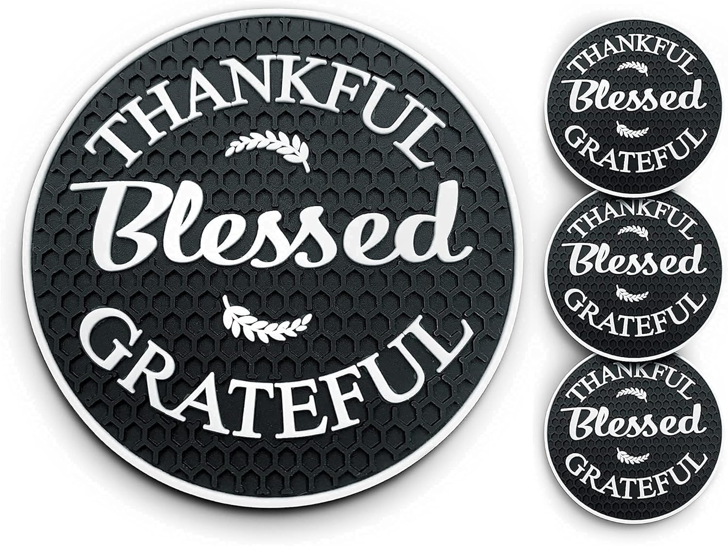 Proverbs 18:10 Products Cute Coasters and Accessories / (4) Pack / Car Cup Holders / Thankful Grateful Blessed Interior Accessories, Black