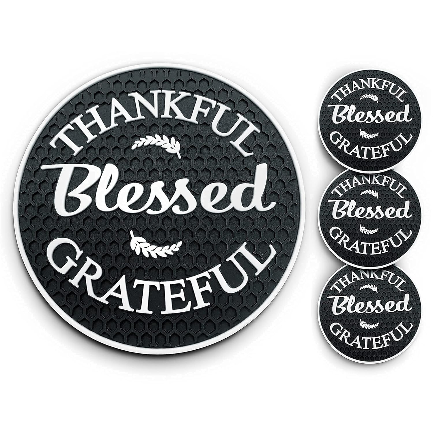 Proverbs 18:10 Products Cute Coasters and Accessories / (4) Pack / Car Cup Holders / Thankful Grateful Blessed Interior Accessories, Black