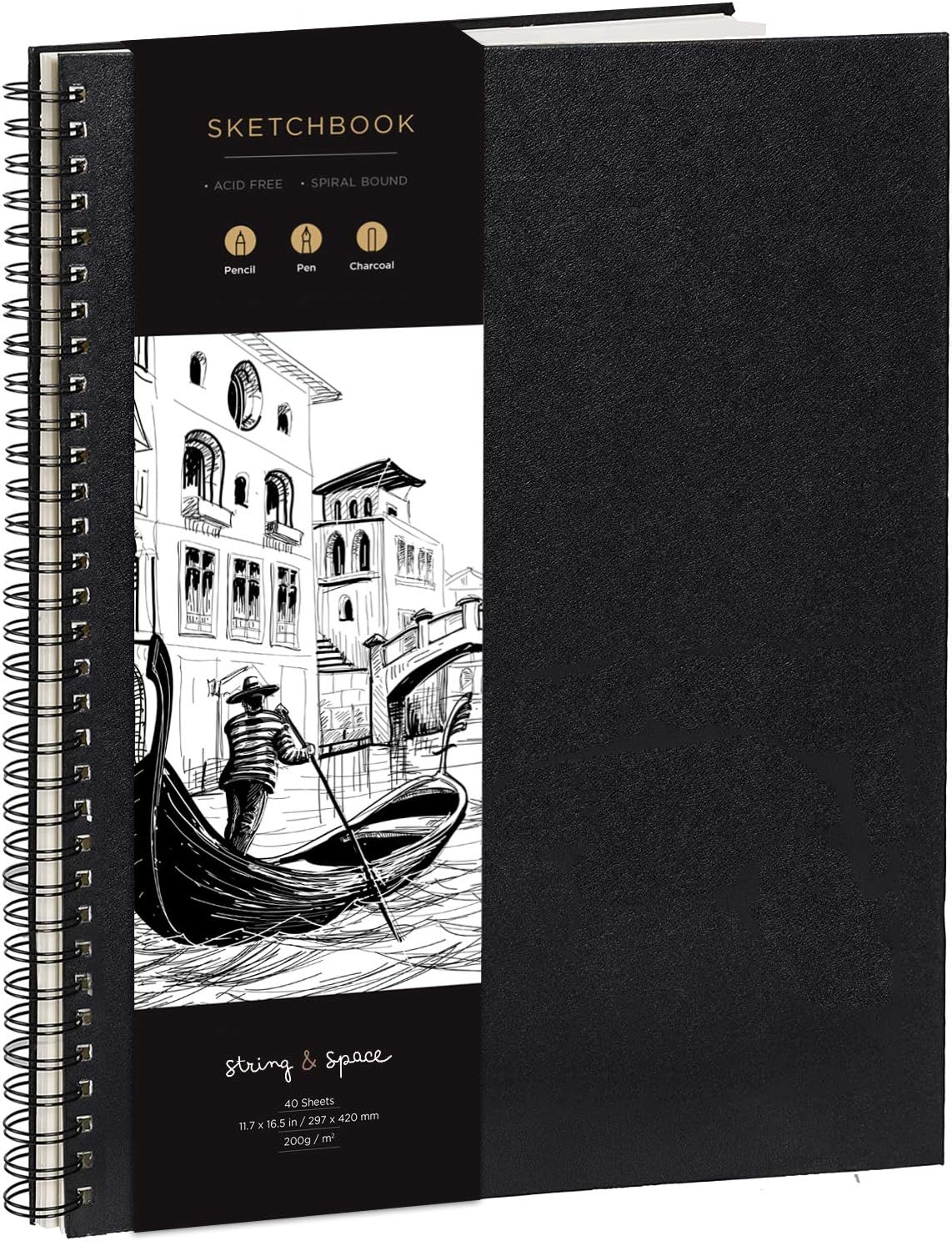 Artist’s Sketchbook Hardcover – 200GSM Very Thick Paper – Large, Spiral Sketch Book for Drawing and Mixed Media – Sketch Pad, Art Book - 11.4 x16.5, 40 Sheets / 80 Pages
