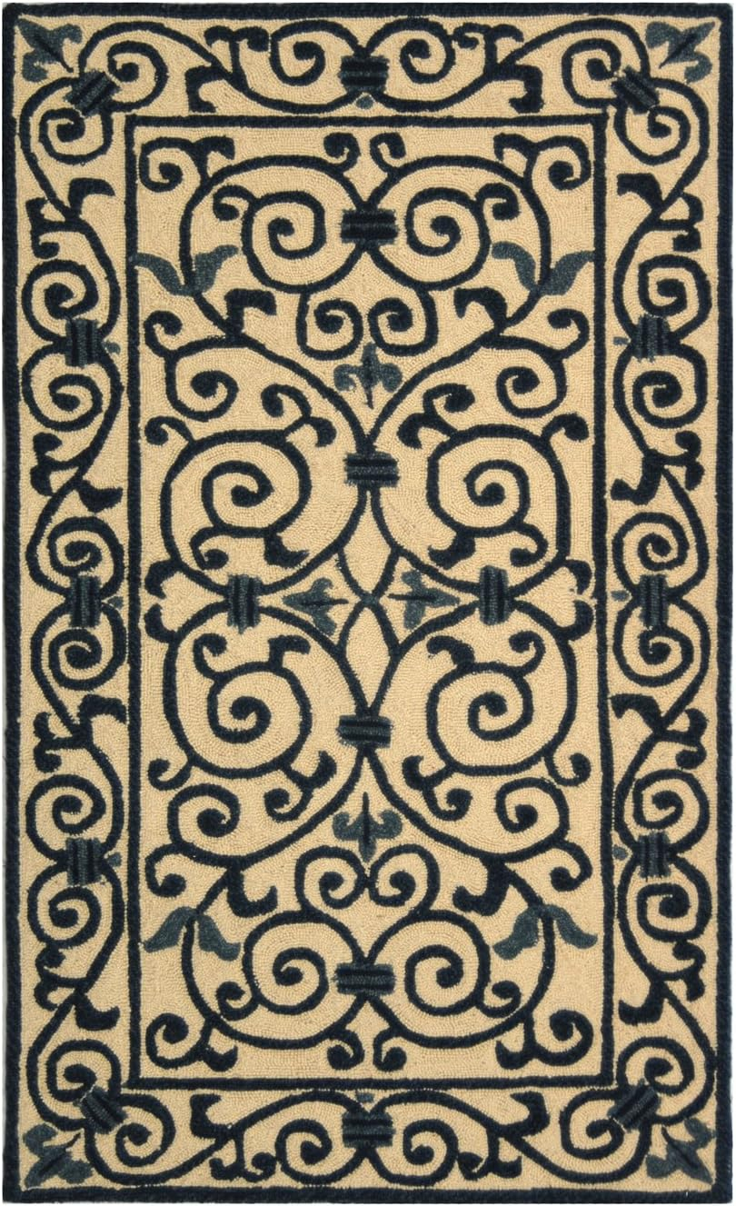 SAFAVIEH Chelsea Aragon Geometric Borders Wool Area Rug, Ivory/Dark Blue, 2'6" x 4'