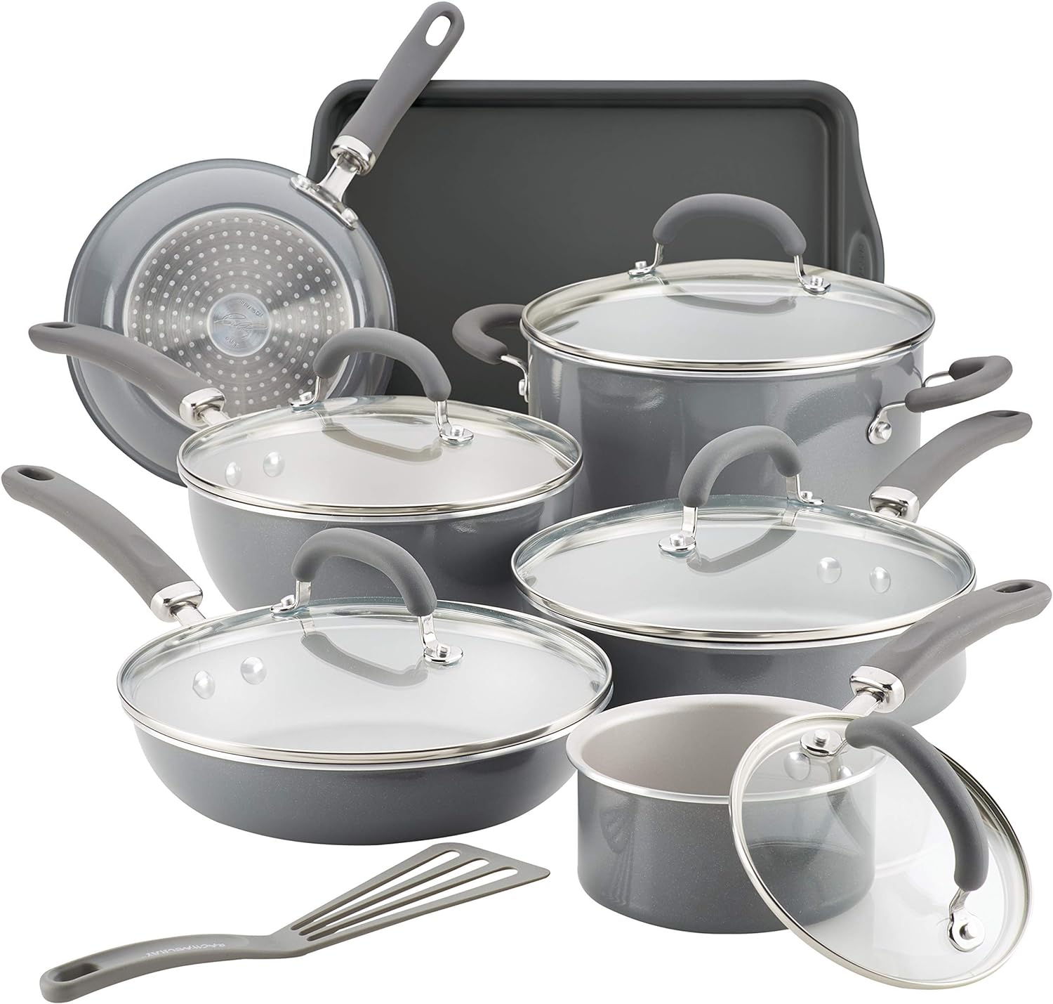 Gray Shimmer 13-Piece Nonstick Aluminum Cookware Set with Stainless Steel Handles