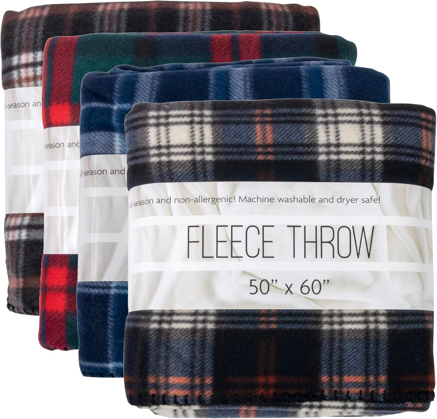 24 Pack of Bulk Wholesale 60”L x 50”W Plaid Color Fleece Throw Blankets for Fall, Winter, Spring, Summer, Men, Women, Children, Homeless, Charity Donation Drives in Assorted Plaid