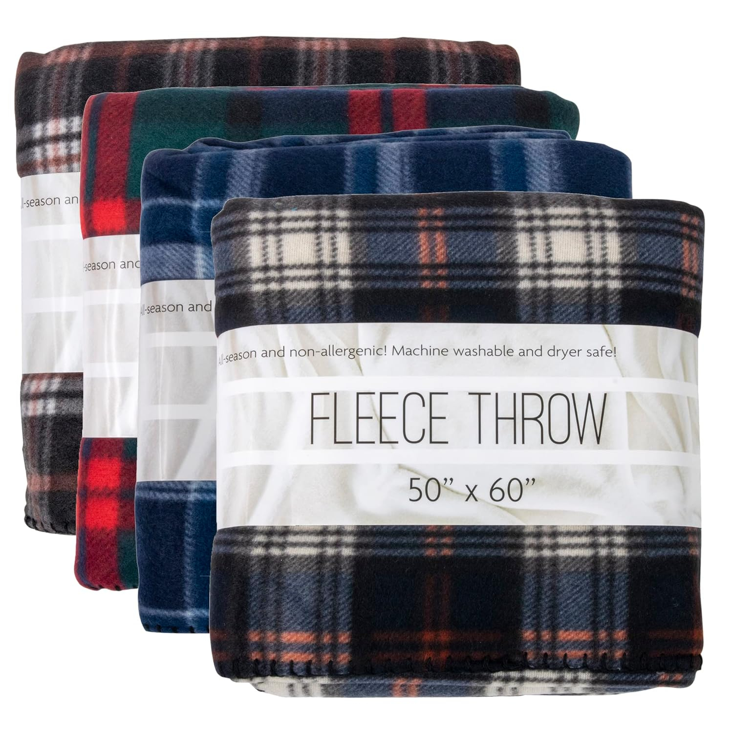 24 Pack of Bulk Wholesale 60”L x 50”W Plaid Color Fleece Throw Blankets for Fall, Winter, Spring, Summer, Men, Women, Children, Homeless, Charity Donation Drives in Assorted Plaid