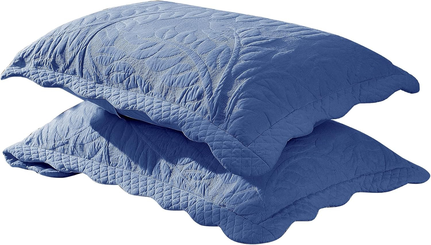 MarCielo  2-Piece 100% Cotton Embroidered Quilted Pillow Shams Navy - King