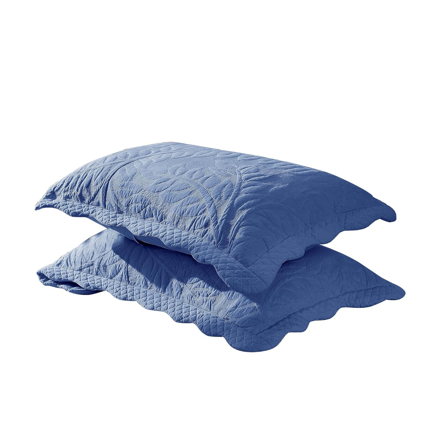 Navy Cotton Embroidered Standard Quilted Pillow Shams