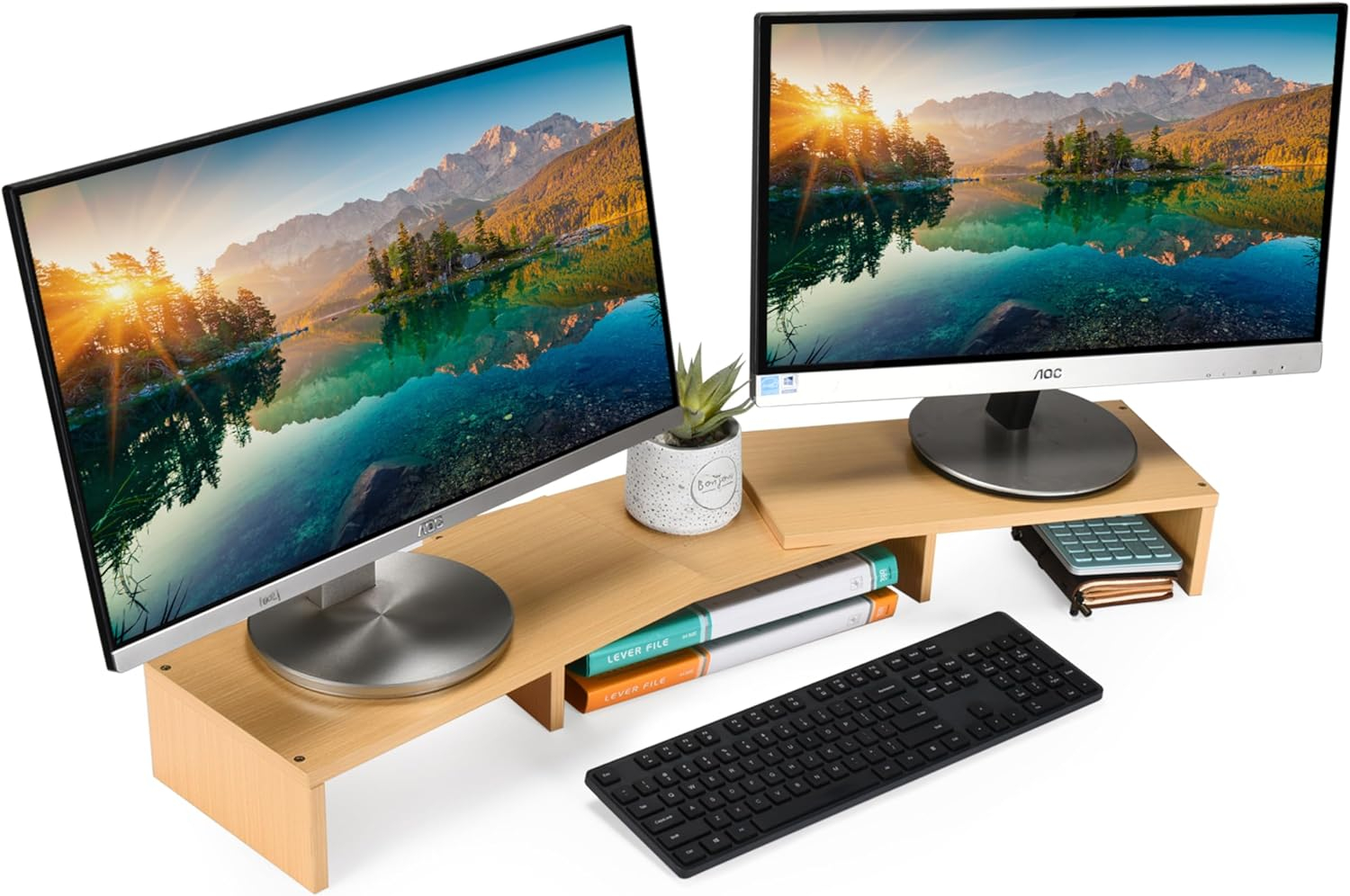 Prosumer's Choice Wood Monitor Stand Riser - Computer Desk Organizer Desktop Dock Wooden Mount Display for PC TV Screen Notebook Laptop - Bamboo