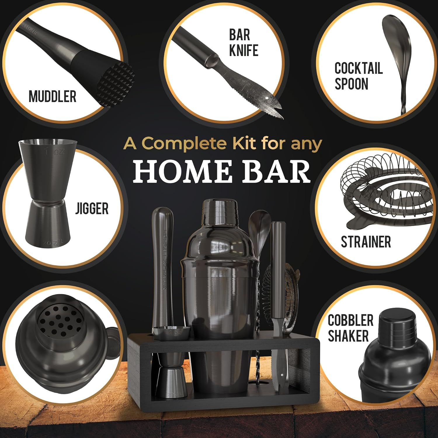 Highball & Chaser Cocktail Shaker Set: Bartender Kit for Home Bar Mixology Cocktail Bar Set Plus E-Book with 30 Recipes