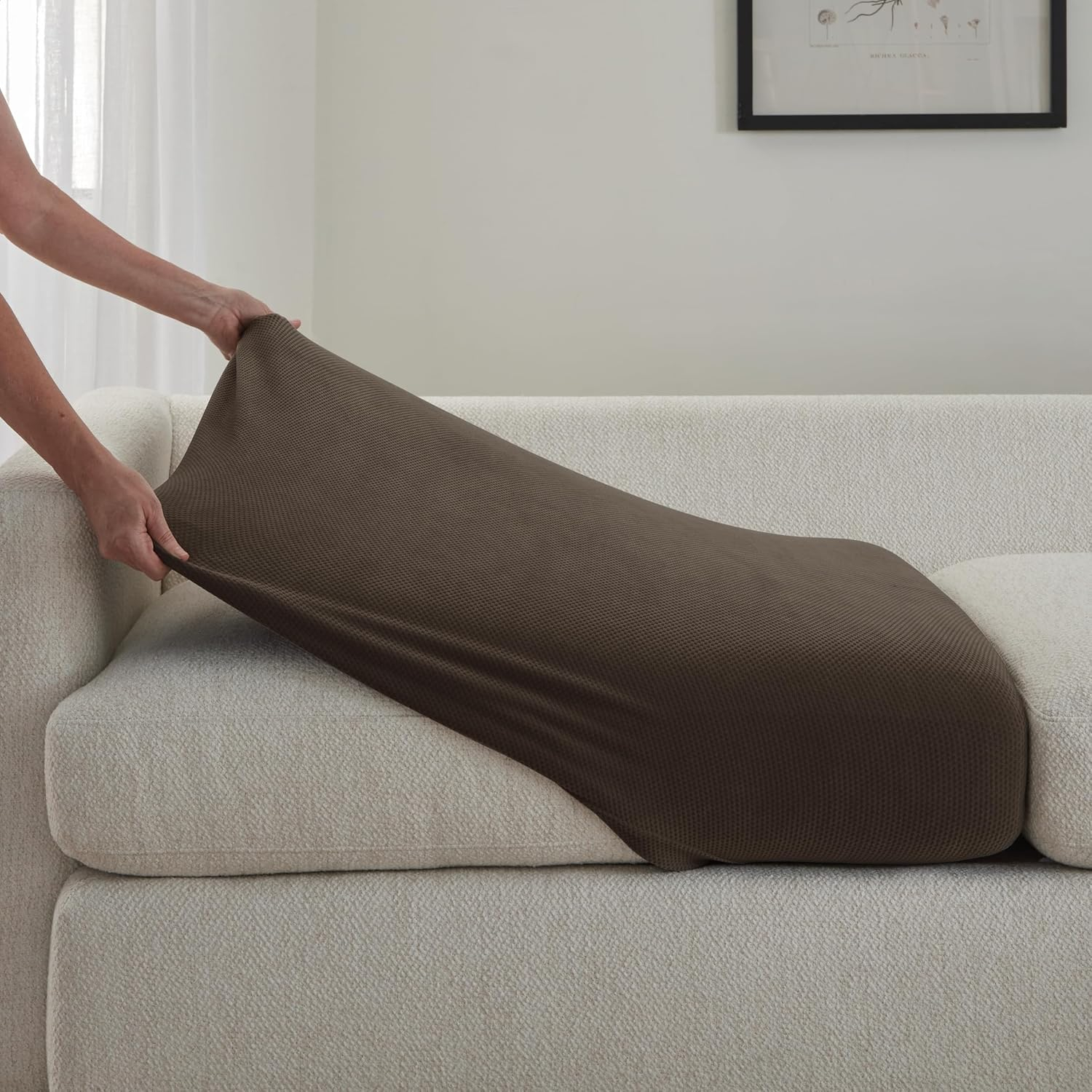 SureFit  Stretch Pique Oversized Ottoman Slipcover Navy
