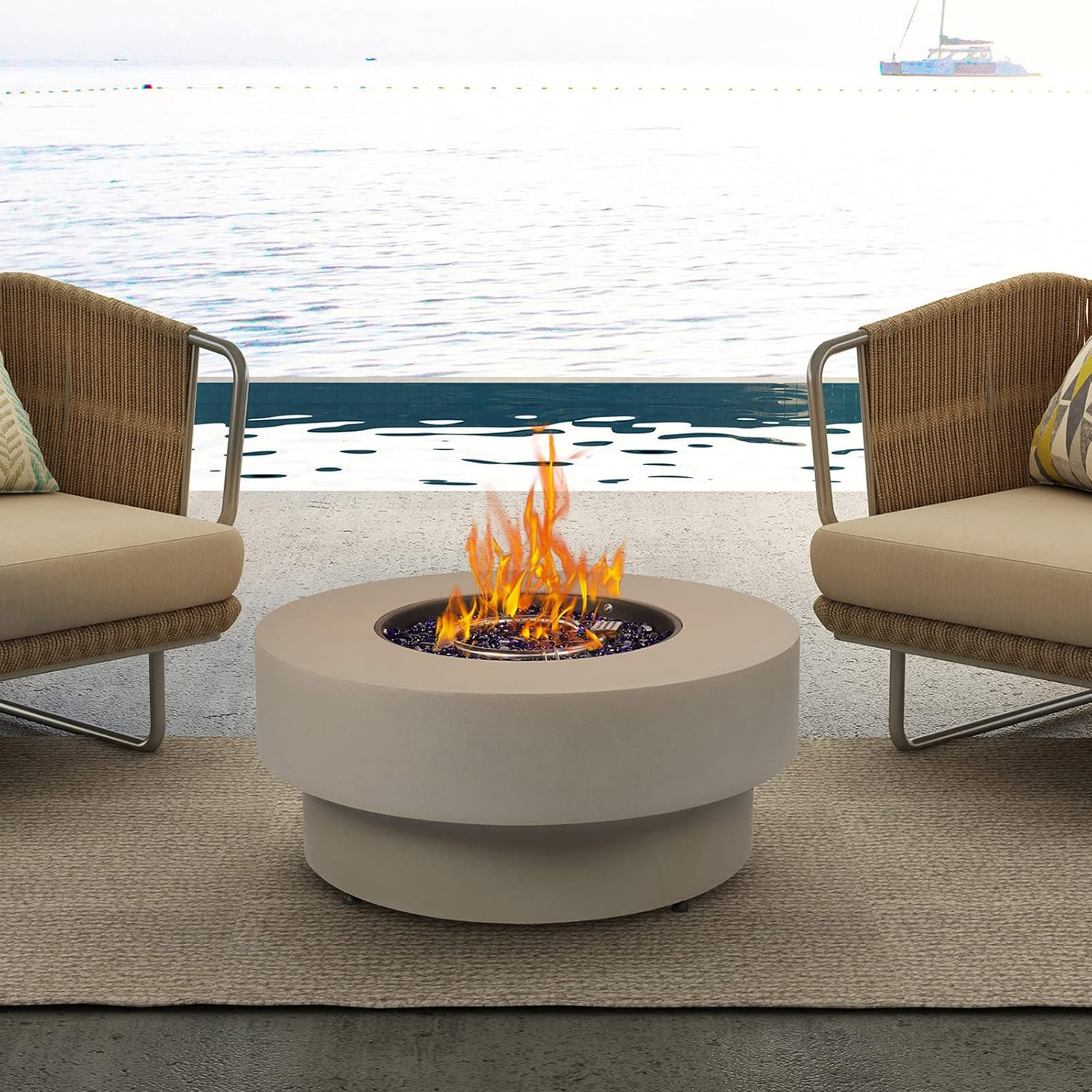 BAIDE HOME 32.5" Square Steel Low Profile Gas Fire Pit Table, 50,000 BTU Outdoor Propane Fire Pit with Lid, Glass Rocks, Cover, Pre-attached 10ft Propane Hose