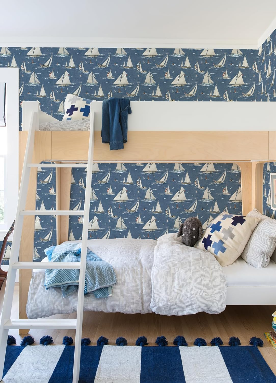 Navy Blue Sailboat Pre-Pasted Washable Wallpaper
