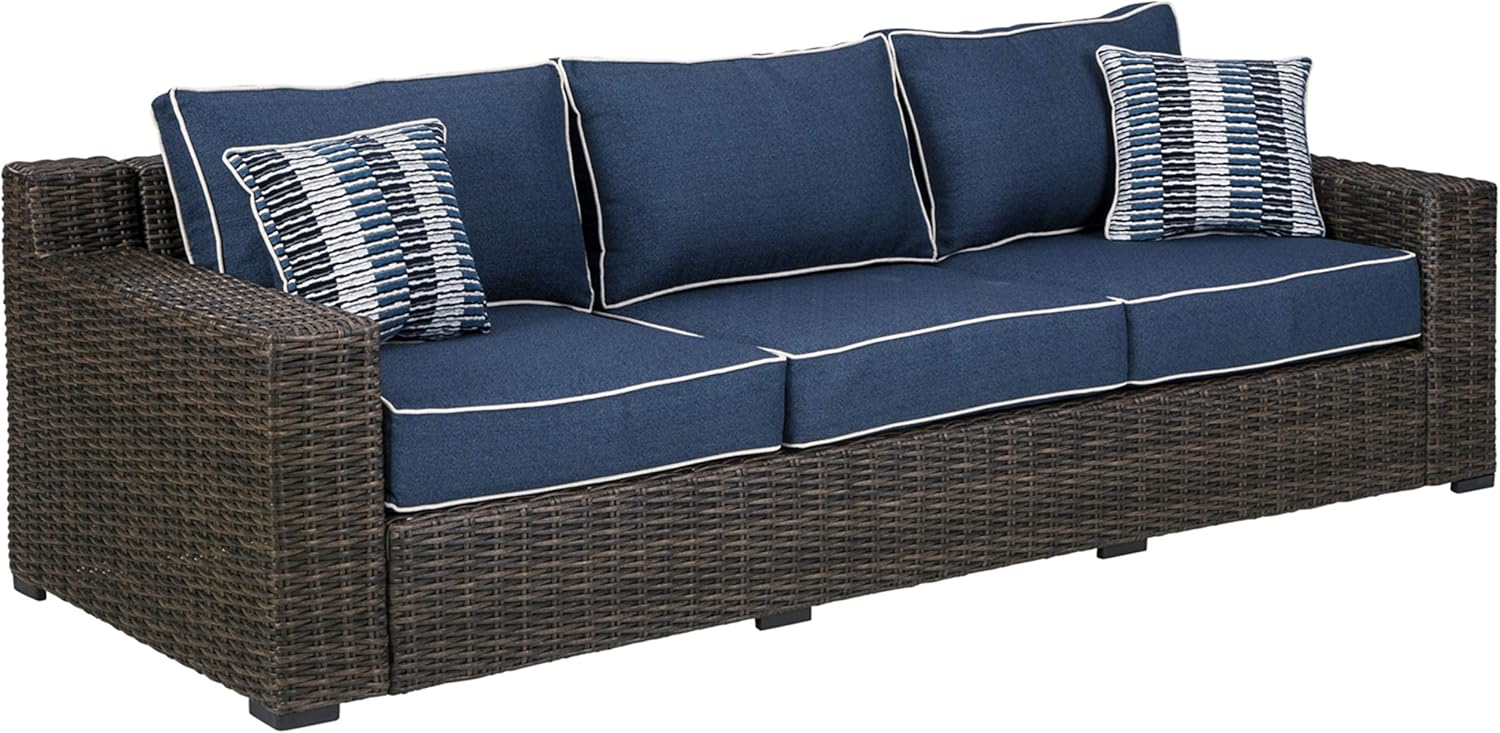 Signature Design by Ashley Grasson Lane Loveseat with Cushion in Brown and Blue