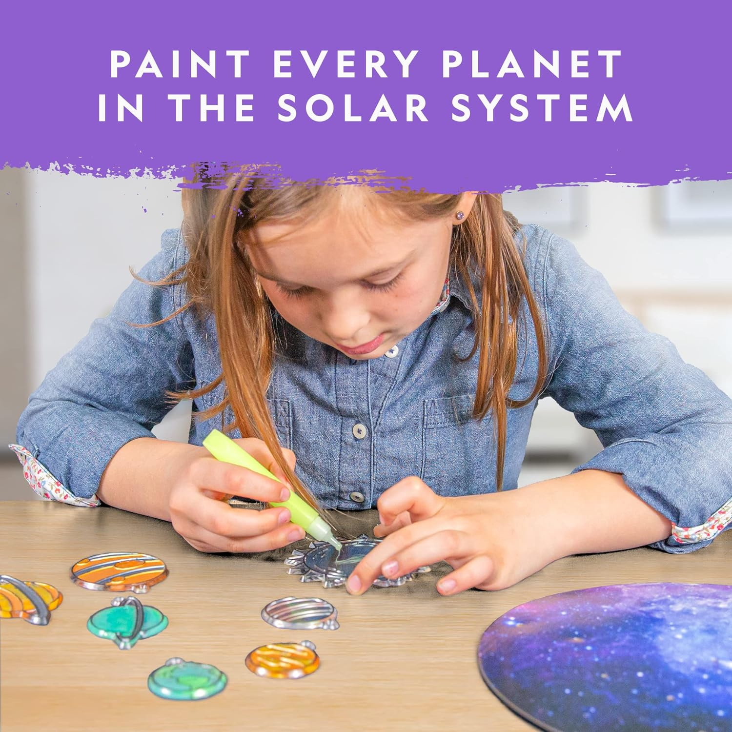NATIONAL GEOGRAPHIC Kids Window Art Kit - Stained Glass Solar System Arts & Crafts Kit with Glow in The Dark Planets, Use as Window Suncatchers, Hanging Decor from Ceiling, Mobile, Space Room Dcor