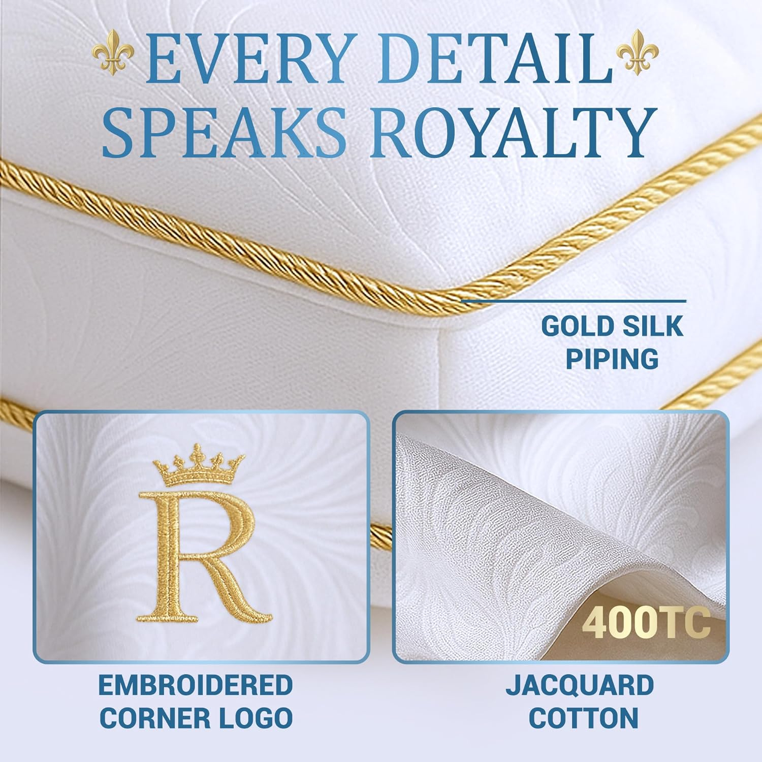 Royal Therapy Twin Size Mattress Topper - 8-23 inches Deep Pocket, Cooling Mattress Topper 39-75