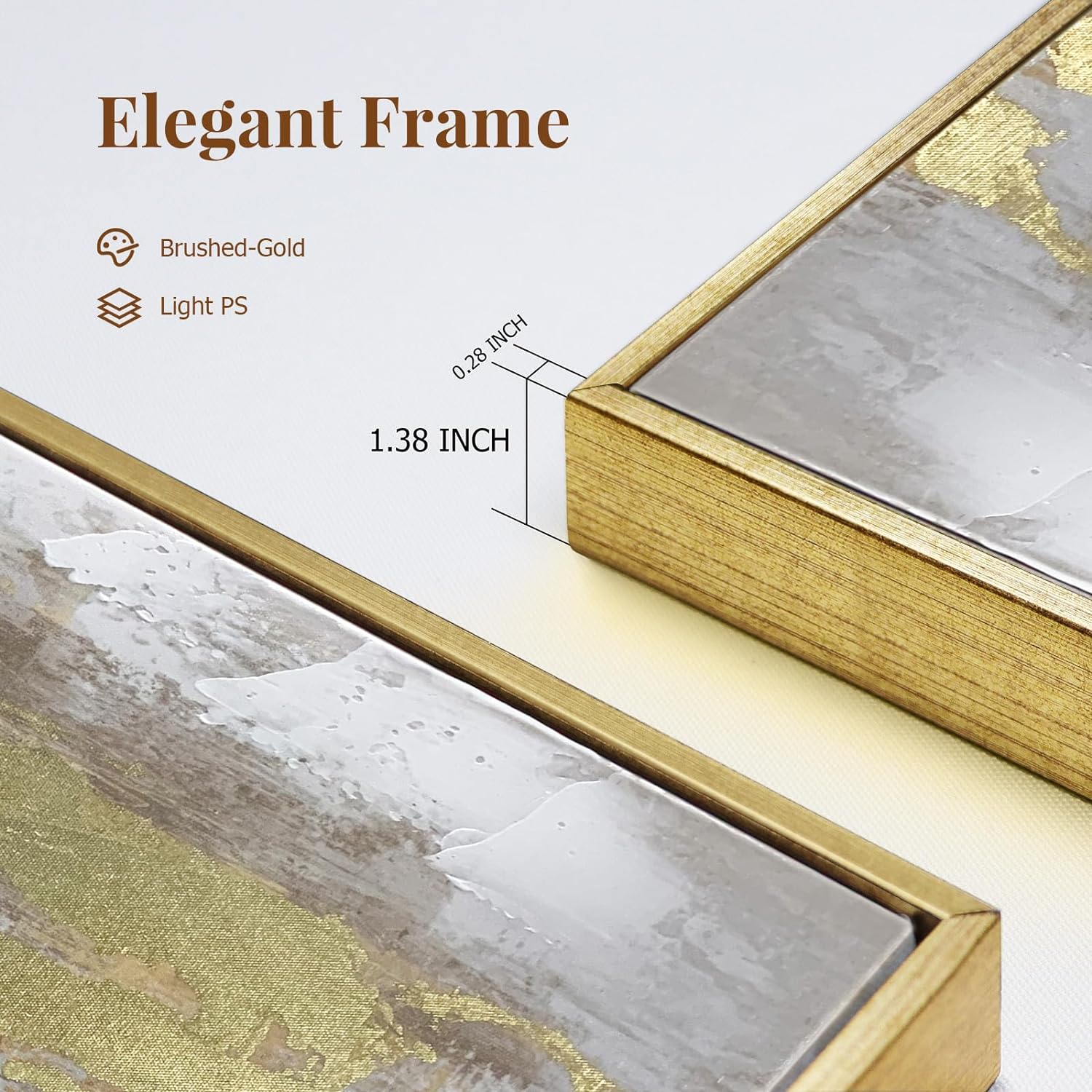 Gold Abstract Wall Art Decor - Framed Texture Paintings Modern Canvas Artwork with Hand-Painted Gold Foil for Modern Style Decor, Ready to Hang