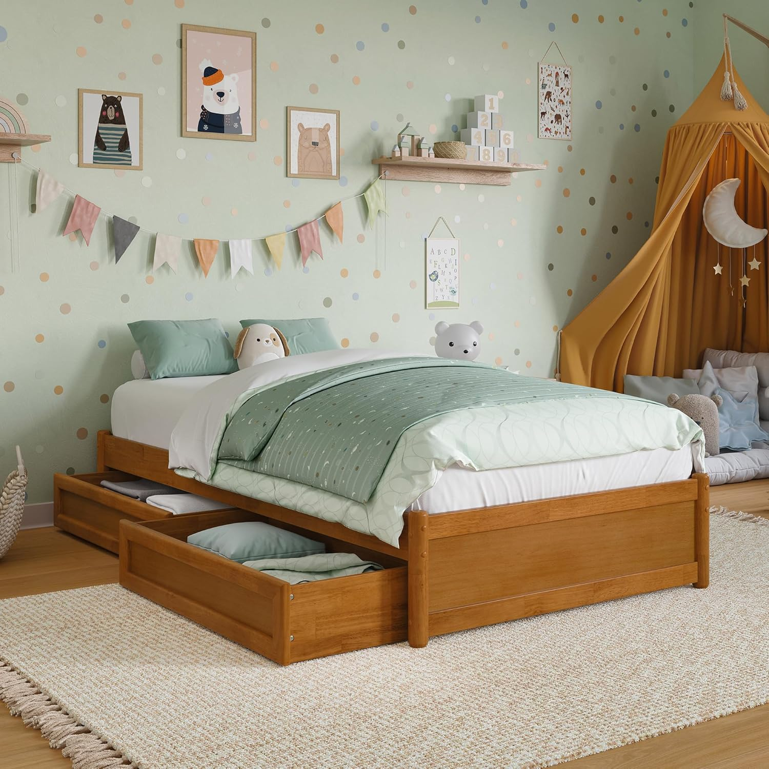 Barcelona Light Toffee King Wood Frame Platform Bed with Storage Drawers